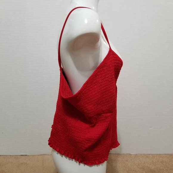 Rue 21 top 4X sleeveless spaghetti strap smocked cropped scalloped lettuce hem - Picture 4 of 8